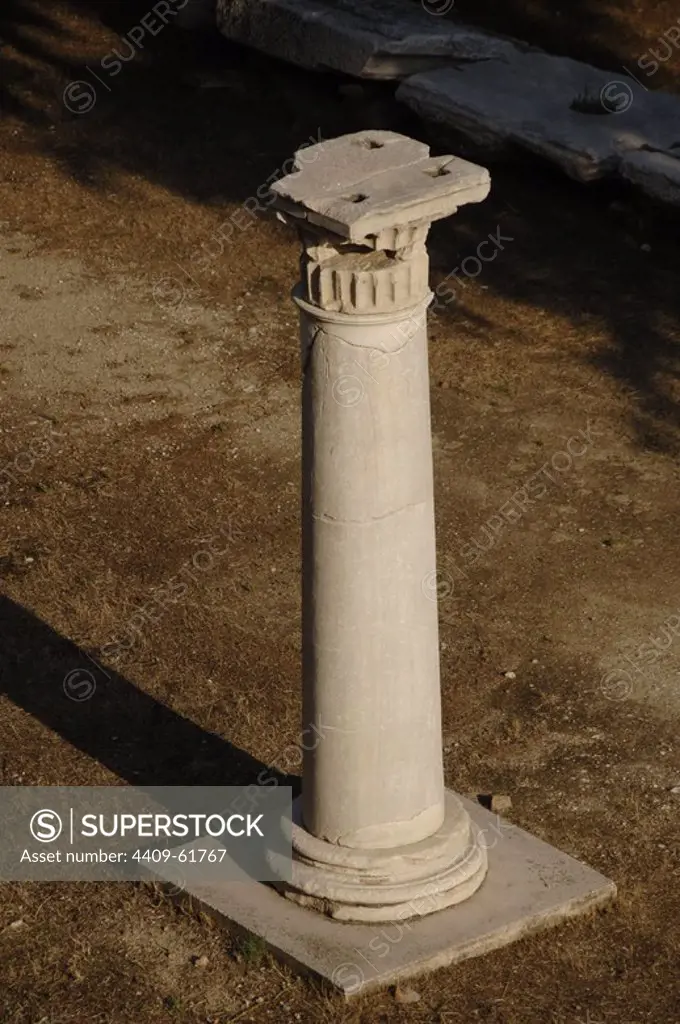 Greece, Athens. Acropolis. Stoa of Eumenes, built by order of Eumenes II of Pergamum. Remains a column.