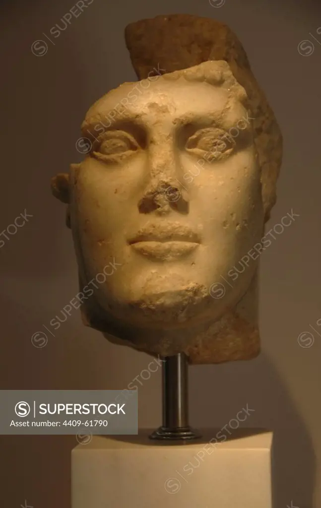 Head of young man with helmet, c. 480 BC. It was located in the south of the Sacra Gate, Athens. Kerameikos Archaeological Museum. Athens, Greece.