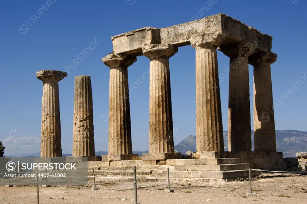 Greece. Ancient Corinth. Doric Temple of Apollo, c. 560 BC. Ruins.