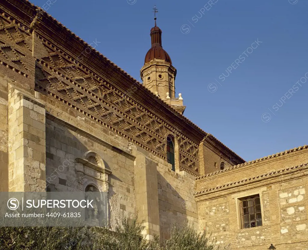 Spain. La Rioja. Autol. Church of San Adrian and Santa Natalia. 16th century. It was built with brick walls in Mudejar style. External view, architectural detail.