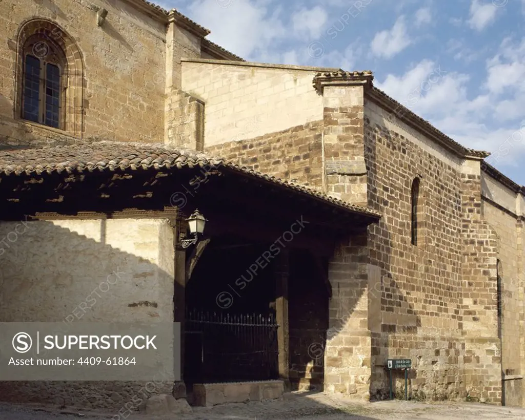 Spain. La Rioja. Ojacastro. Church of St. Julian and St. Basilisa (16th century). Entrance. Ezcaray area.