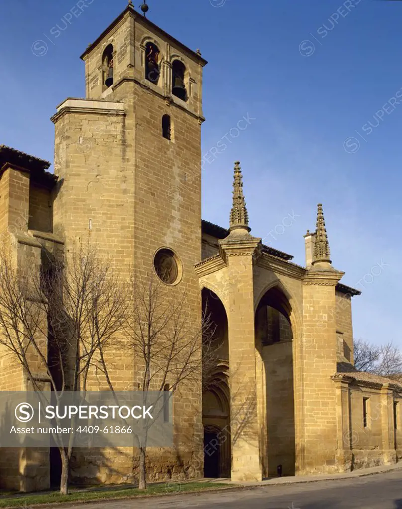 Spain. La Rioja. Baares. Church of Santa Cruz. General view of the bell tower. 15th-16th century and later additions.