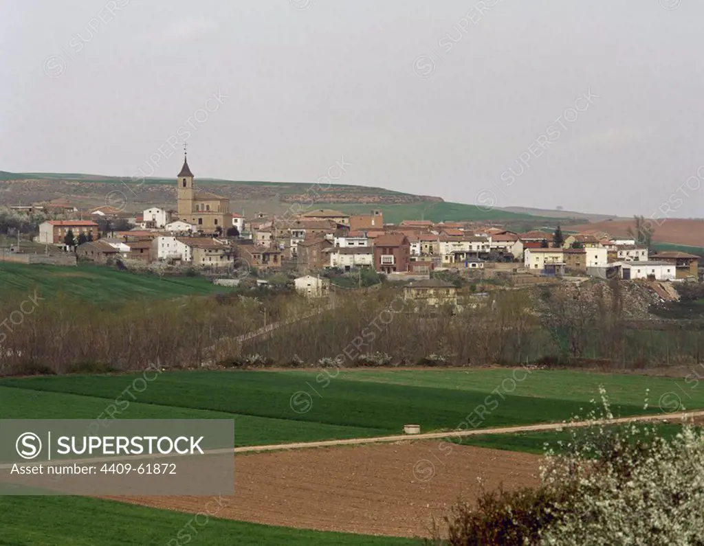 Spain. La Rioja. Berceo. Panoramic of the village, birthplace of the medieval poet Gonzalo de Berceo (ca. 1195-ca. 1268). He was the first poet in Castilian language known.