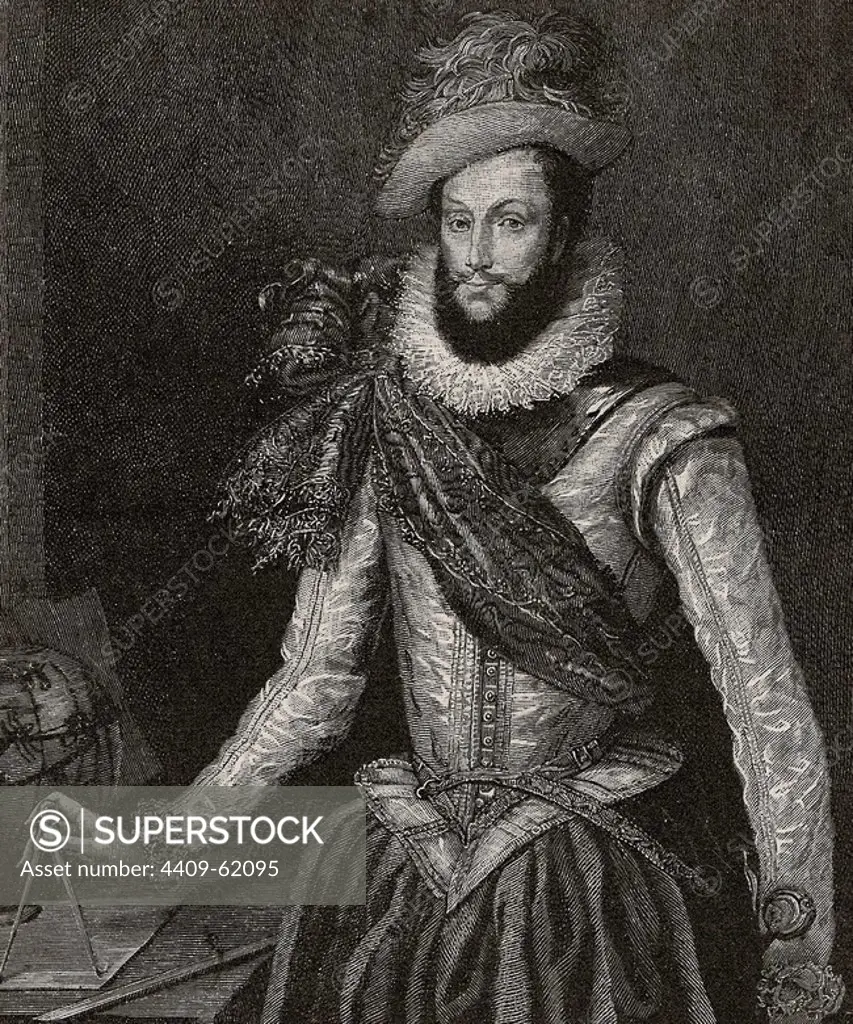 Sir Walter Raleigh (c. 1554-1618). English aristocrat, writer, poet, soldier, courtier, spy, and explorer. Engraving in "El Mundo Ilustrado", 1880.