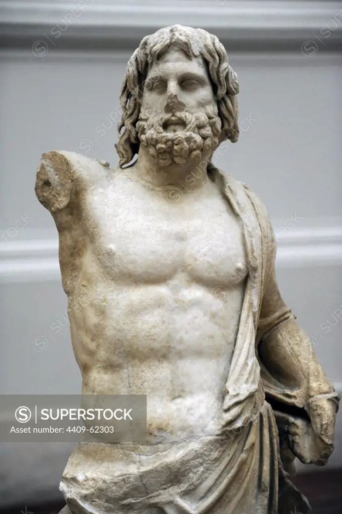Greek art. Hellenistic period. 160 B.C. Poseidon from the Pergamon Altar terrasse. Marble. Pergamon Museum. Berlin. Germany.