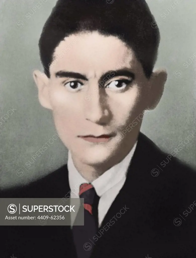 Franz Kafka (1883-1924). Czech writer in German language. Portrait. Colored.
