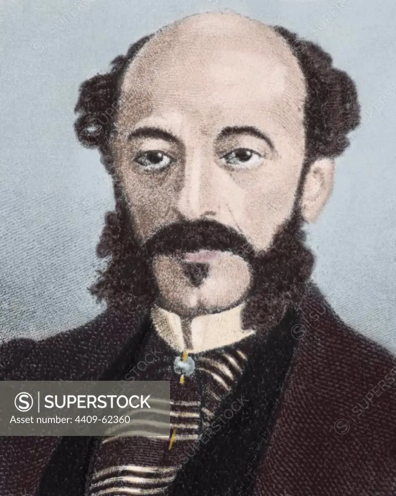 Ventura de la Vega (1807-1865). Spanish-American writer and playwright who had his consecration in Spain. Member of the Royal Spanish Academy of Language (1842). Portrait. Colored engraving.
