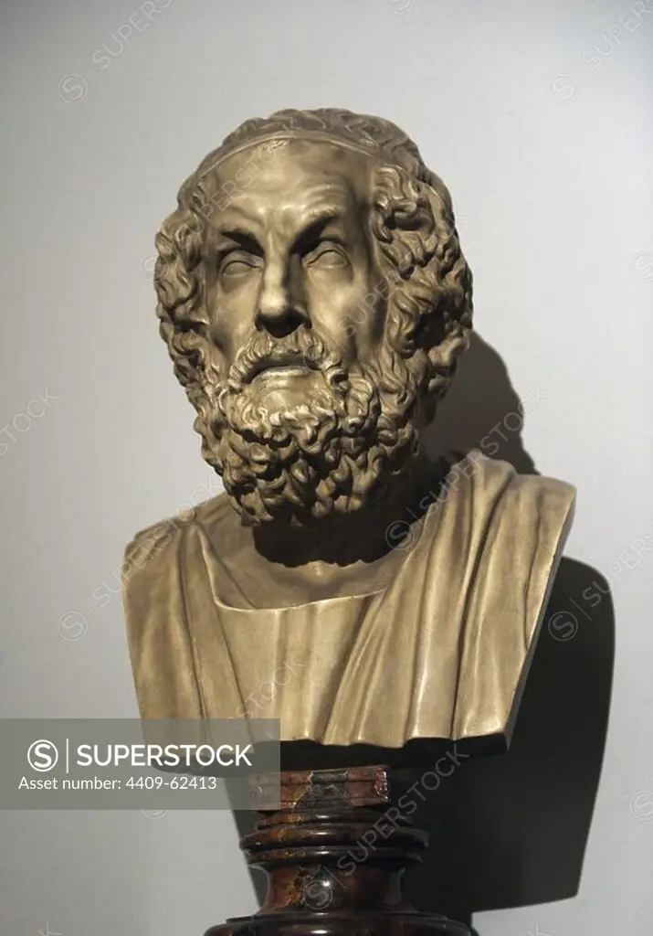 Homer (c. 8th century). Greek epic poet. Modern copy of a hellenistic original dated between 200-150 BC. Pergamon Museum. Berlin. Germany.