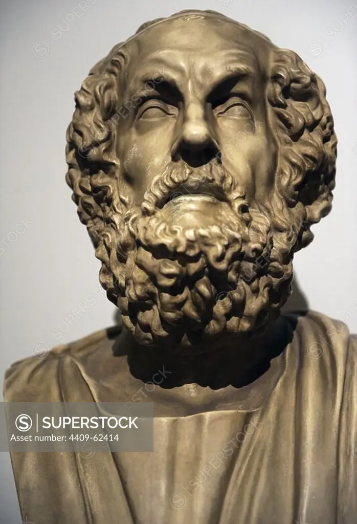 Homer (c.8th century). Greek epic poet. Modern copy of a hellenistic original dated between 200-150 BC. Pergamon Museum. Berlin. Germany.