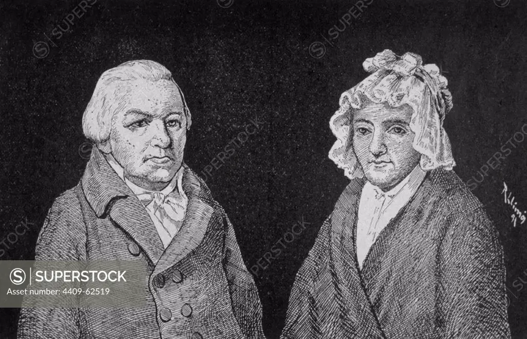 Joham van Beethoven y M. Madalena Keverich, padres del compositor Ludwig van Beethoven (1770-1827). Grabado de 1890. Alemania. S.XIX.