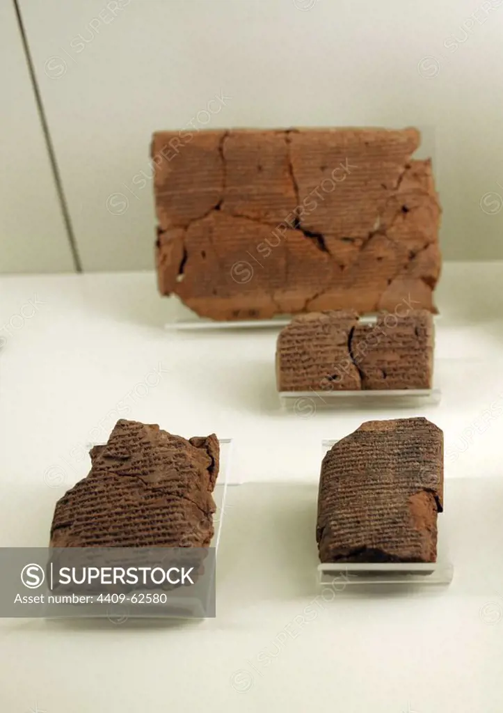 Cuneiform writing. Clay tablets written with prayers and rituals against the "evil eye" and the vision of the underworld. 9th-7th Centuries B.C. Pergamon Museum. Berlin. Germany.