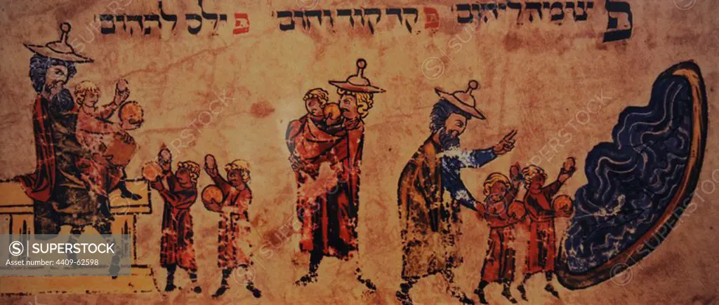 Medieval History. Jewish community. On his first day of class Jewish children ate cookies for them to know that learning was sweet. They had to be able to read the Holy Scriptures themselves. Miniature. Jewish Museum Berlin. Germany.