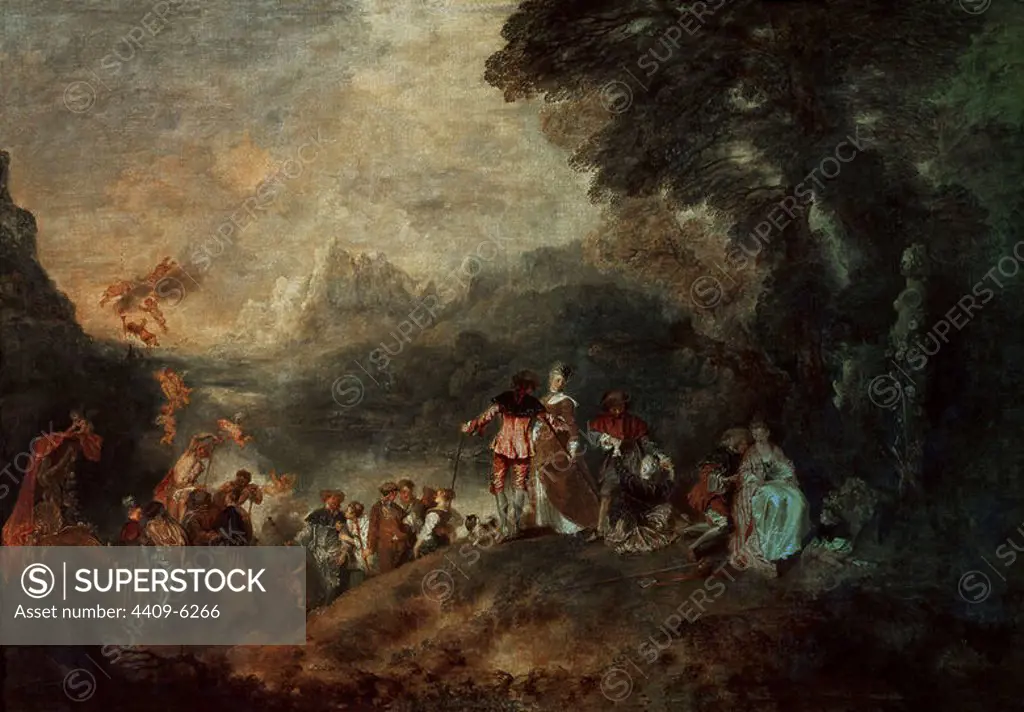 Embarkation for Cythera - 1717 - 129x194 cm - oil on canvas. Author: Jean Antoine Watteau. Location: LOUVRE MUSEUM-PAINTINGS. France.