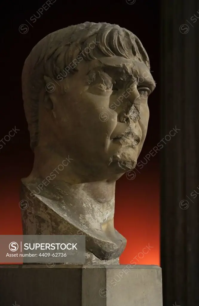 Trajan (53-117 AD). Roman emperor. Bust from acrolithic statue. Marble. 117-138 AD. From Trajaneum or Temple of Trajan. Pergamum. Pergamon Museum. Berlin. Germany.