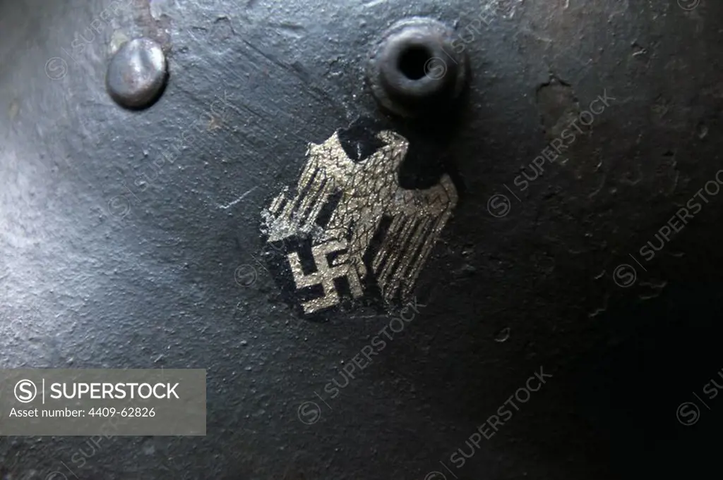 German steel helmet. Model 16. Second World War. Detail. Oskar Schlinder Museum. Krakow. Poland.