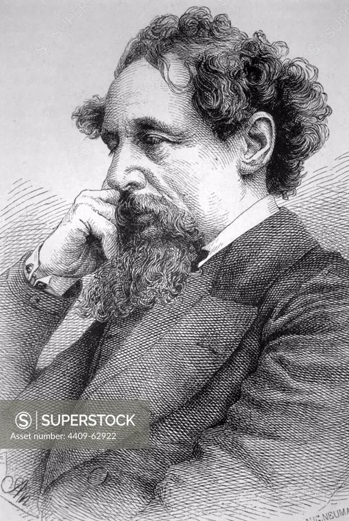 Charles Dickens (1812-1870), novelista inglés. Grabado de 1880.