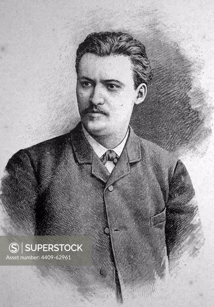 Aleksandr Konstantínovich Glazunov (1865-1936), compositor ruso. Grabado de 1892.