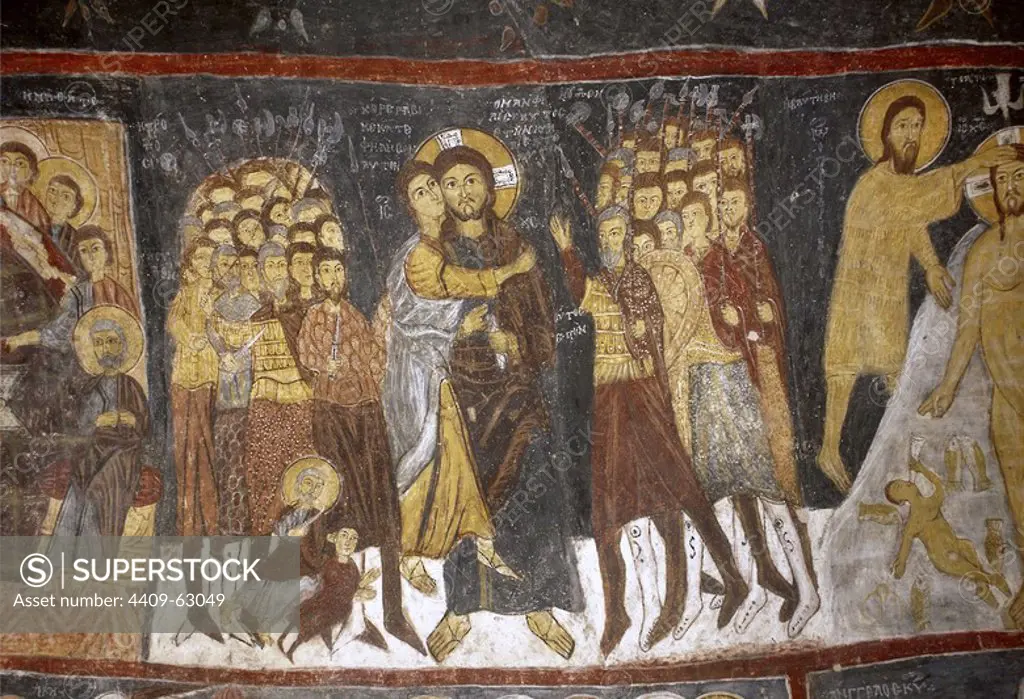 Turkey. Church of St. John (Karsi Kilise). 11th century. Fresco depicting the Kiss of Judas or Betrayal of Christ. Byzantine style. Gulsehir. Central Anatolia. Nevsehir province. (Cappadocia).