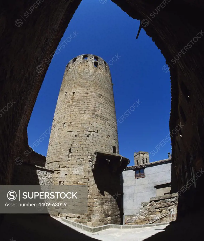 Spain, Catalonia, Province of Lleida, Verdu. The Castle. 12th-14th century. View of a keep, fortified tower, 11th century.
