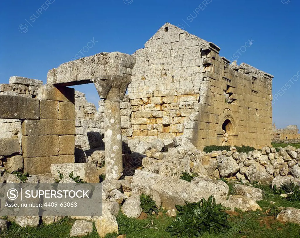 Syria. Ruweiha. Dead Cities or Forgotten Cities. Northwest Syria. Roman Empire to Byzantine Christianity. 1st to 7th century, it was abandoned between 8th-10th century. Ruins. Unesco World Heritage Site. Historical photography (taken before Syrian Civil War).