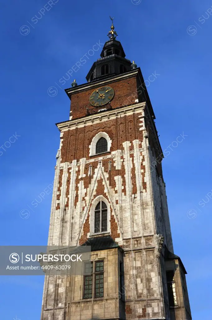 Poland. Krakow.Town Hall Tower. Gothic style, built in 1383. Market Square (Rynek Glowny).