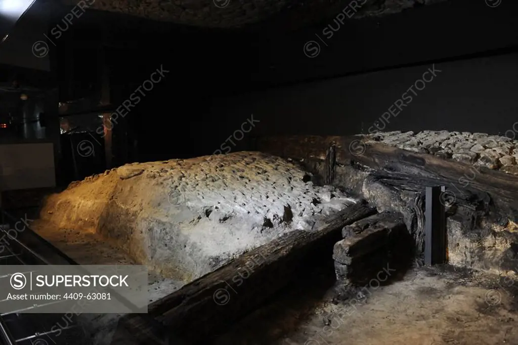 Poland. Krakow. Rynek Underground or the Underground Square Central Museum. Located below of the Market Square. Medieval archaeological remains from the commercial area of the city, 4 meters below square. Inside view.
