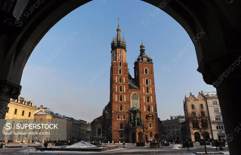 Krakow, Poland. St. Mary's Basilica, founded by Casimir III the Great. It was built in the 14th century unless its foundations are dated back to the early 13th century. Polish Gothic style.