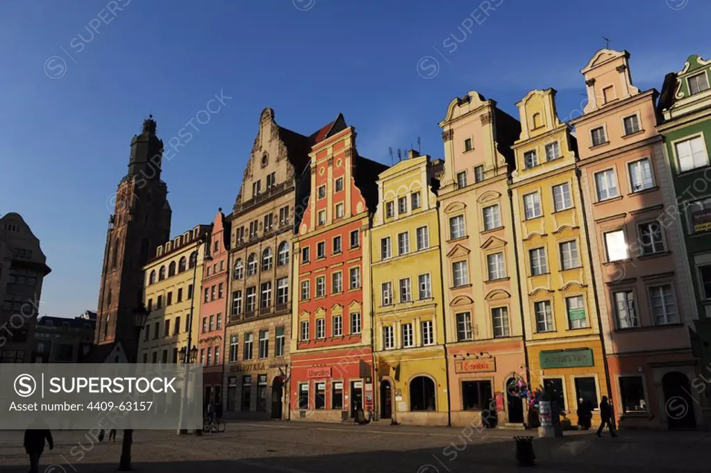 Wroclaw, Poland. Facades of old historic tenements on Rynek (Market Square).