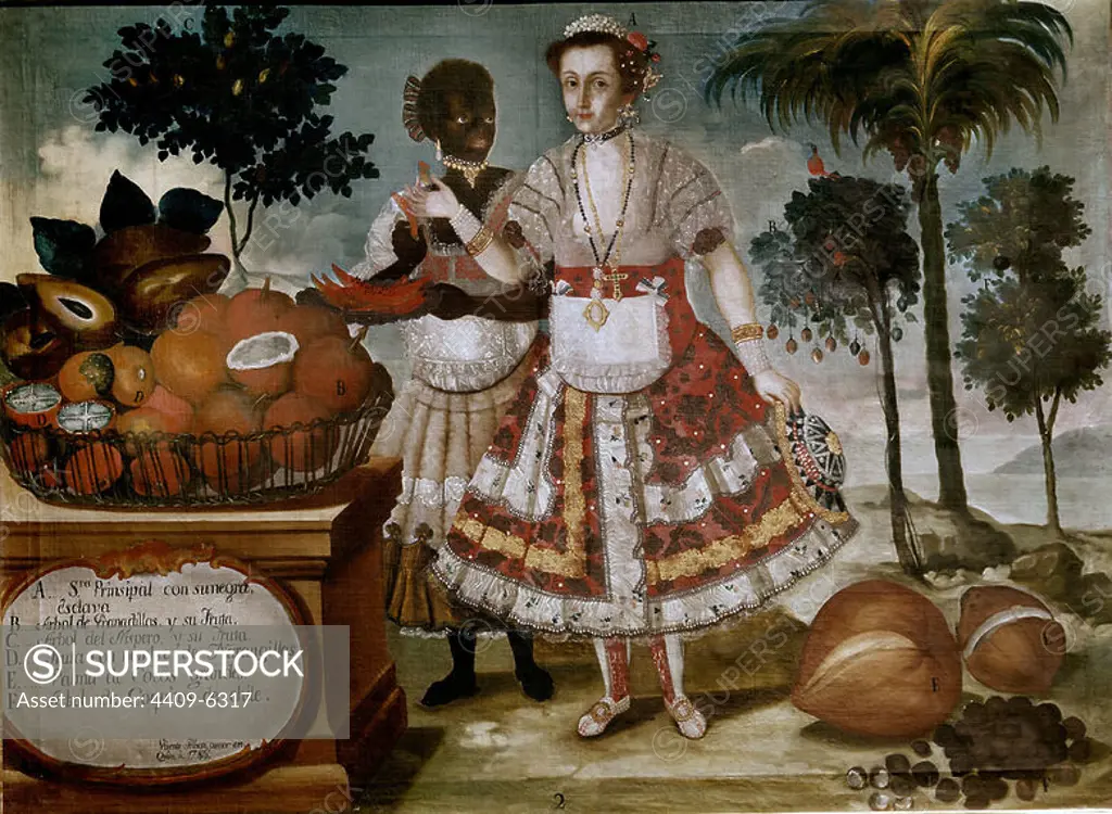 'Spanish Lady with her Black Woman Slave', 1793, Oil on canvas, 80 x 109 cm. Author: VICENTE ALBAN (1725-). Location: MUSEO DE AMERICA-COLECCION. MADRID. SPAIN.