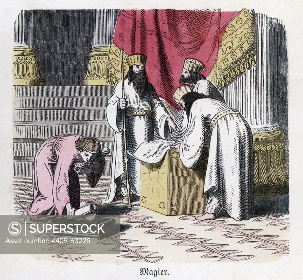 Ancient history. Persia. Persian doctors and magicians. German Engraving, 1865.