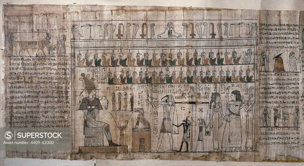 Ancient Egypt. Judgement of the Dead. Book of the Death. Funerary papyri. 3rd-1st BC. Egyptian Museum. Turin. Italy.