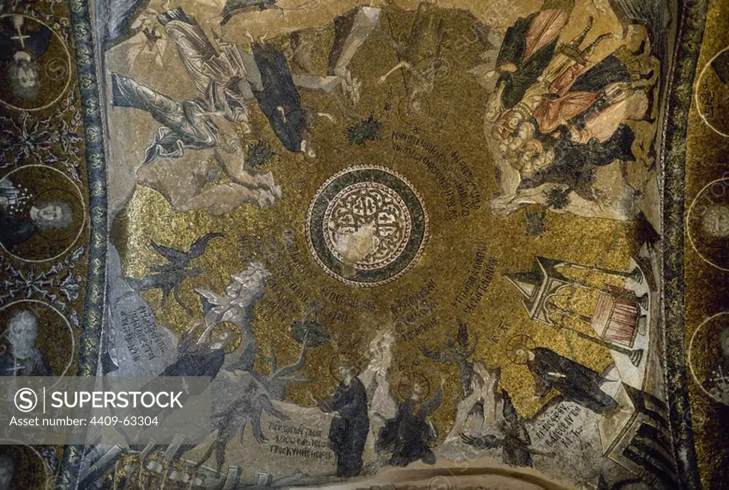 Chora Church. Ceiling mosaics depicting Jesus' Baptism and the Temptation of Christ. They represent four episodes of Christ being confronted by the Devil. Istanbul, Turkey.