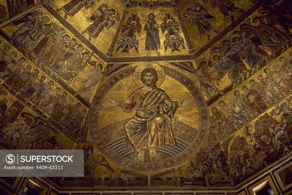 Florence, Italy. Baptistery of St. Giovanni. Ceiling mosaics. 1240-1300. Biblical scene on the vault. Tuscany region.