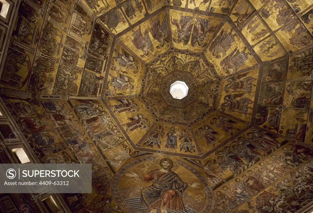 Florence, Italy. Baptistery of St. Giovanni. Ceiling mosaics. 1240-1300. Biblical scenes. Tuscany region.