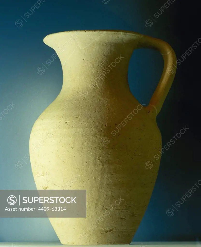 Punic clay jug. 1st century BC. Coming from Ibiza. Ecomuseum in Cap de Cavalleria. Port of Sa Nitja. Menorca, Balearic Islands, Spain.