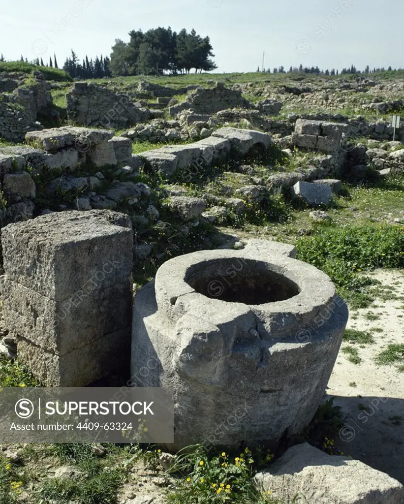 Syria. Ancient Near East. Phoenicians. Ugarit (Ras Shamra). Ancient city, founded in 6000BC and abandoned in 1190 BC. Ruins. View of a well. (Photo taken before the Syrian Civil War).