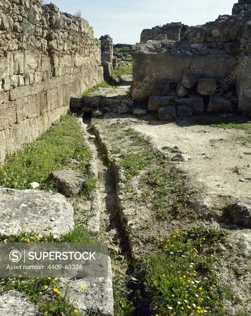 Syria. Ancient Near East. Phoenicians. Ugarit (Ras Shamra). Ancient city, founded in 6000 BC and abandoned in 1190 BC. Remains of an irrigation ditch. (Photo taken before the Syrian Civil War).
