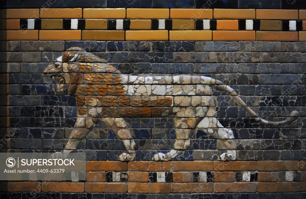 Babylon's lion. Lion decorated the Processional Wal (Ishtar Gate). 575 BC. Pergamon Museum. Museum Island. Berlin. Germany.