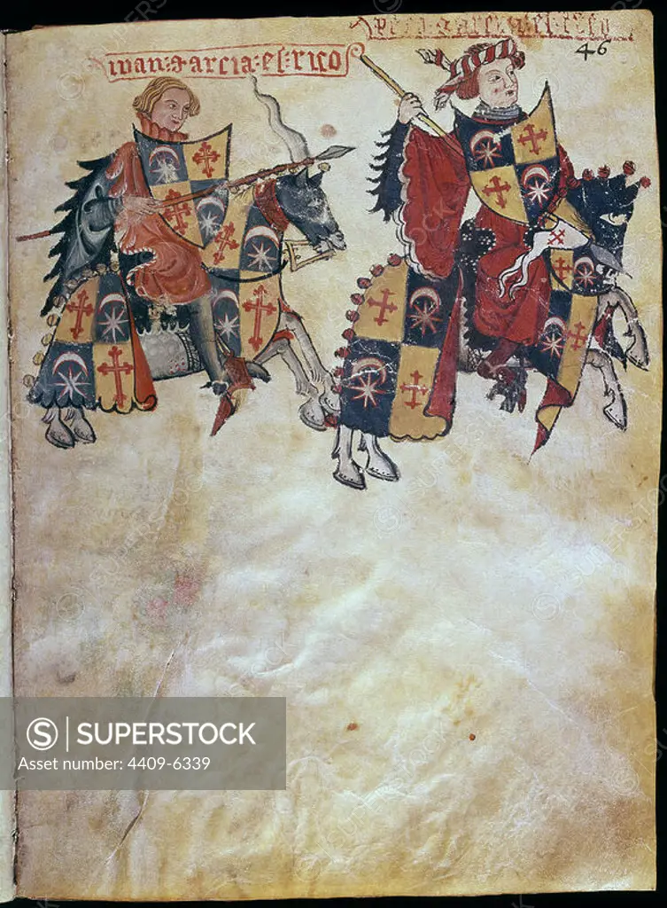 Book of the Order of Santiago Knighthood. 1361. Folio 46. Garcia el Rico. Burgos, Local Archives. Location: ARCHIVO MUNICIPAL. BURGOS. SPAIN. GARCIA EL RICO JUAN. GARCIA EL RICO PERO.