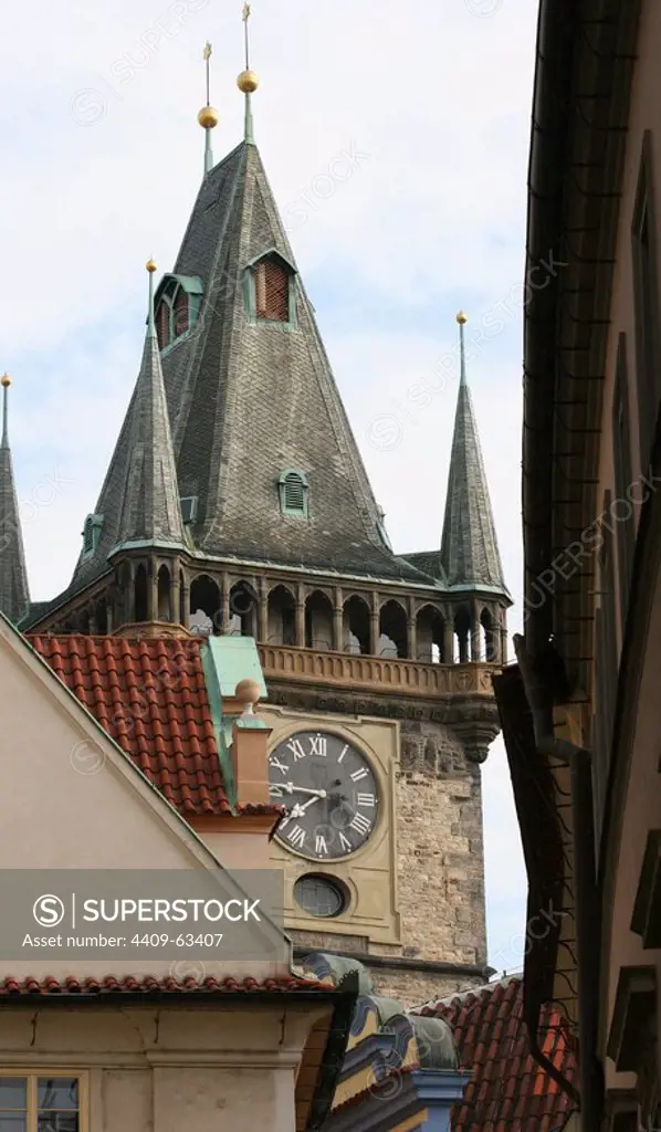 Prague, Czech Republic. Clock Tower of the Old Town Hall.