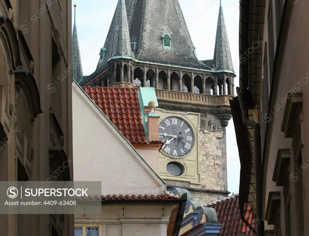 Prague, Czech Republic. Clock Tower of the Old Town Hall.