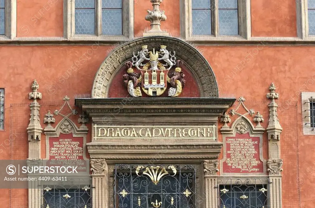Czech Republic. Prague. Old Town Hall. Renaissance window. Detail.