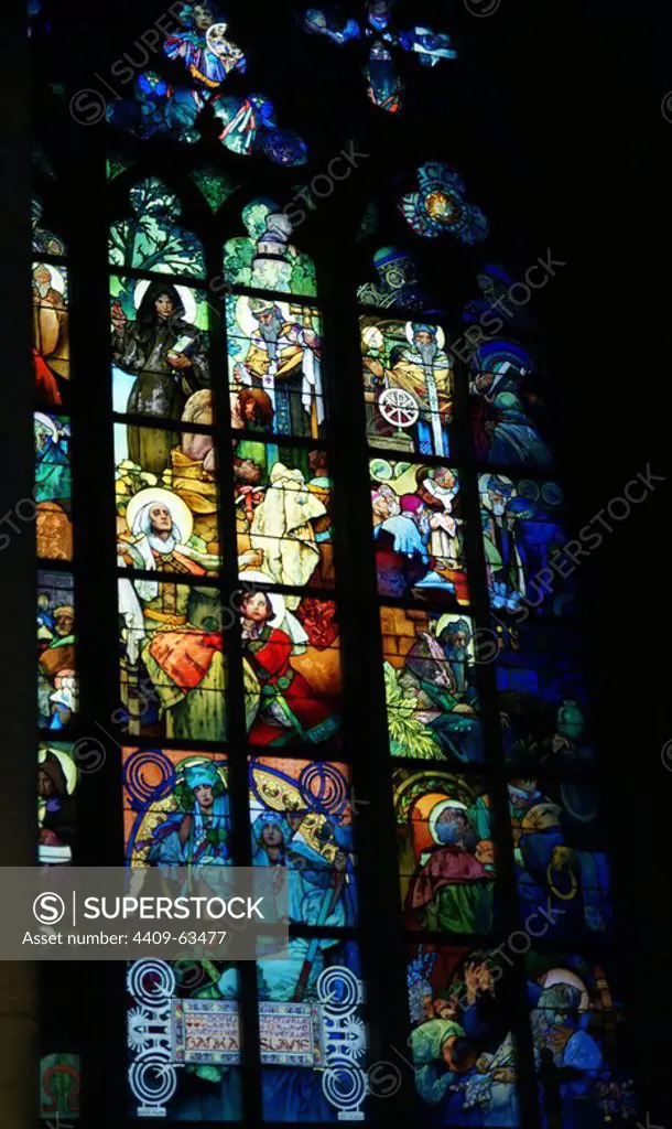 Czech Republic. Prague. St. Vitus Cathedral. Stained glass, 1918-1938.
