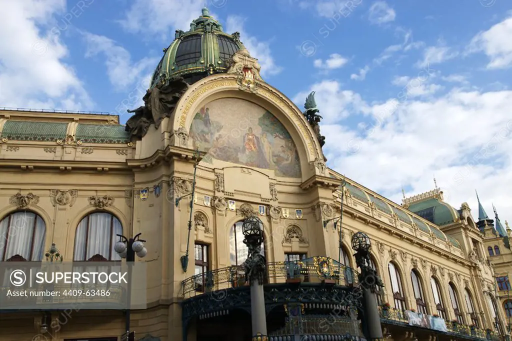 Czech Republic. Prague. Municipal House (Obecni Dum). Civic building and concert hall. 1905-1911. Designed by Osvald Polivka and Antonin Balsanek. Art Nouveau style.