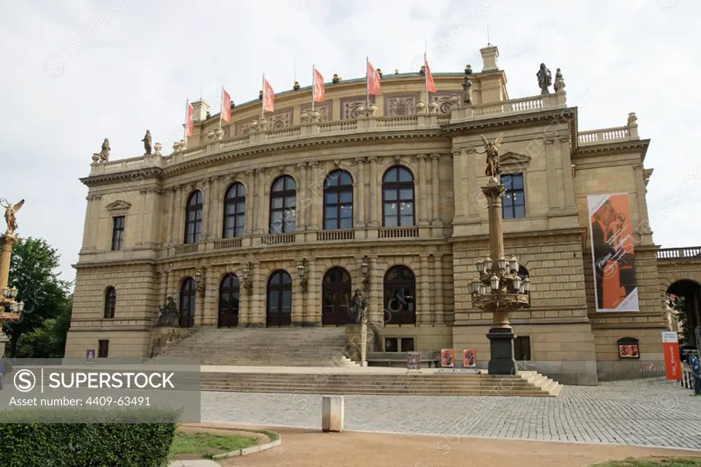 Czech Republic. Prague. The Rudolfinum. Designed in the neo-renaissance style by Josef Zi_tek (1832-1909) and Josef Schulz (d. 1941). Opened in 1885. Main facade. Jan Palach Square.