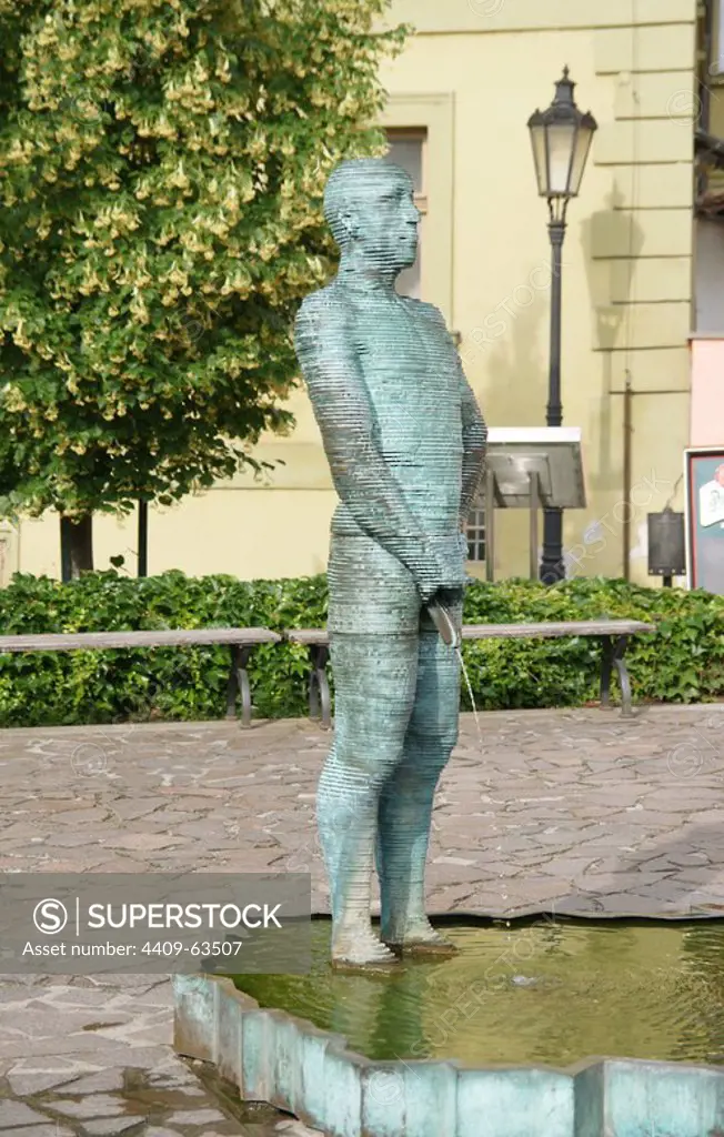 Czech Republic. Prague. Peeing Statues by Czech sculptor David Cerny (1967).