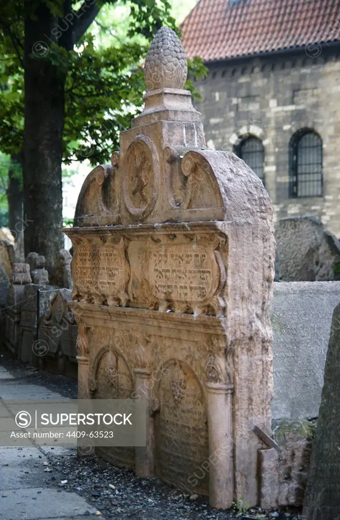 Czech Republic. Prague. Old Jewish Cemetery. Was in use from early 15th century until 1787. Tomb of Ludah Lower ben Bezalel, Lower (1520-1609). Scholar of Judaism as the Mahral of Prague. Important Talmudic scholar, Jewish mystic, and philosopher.