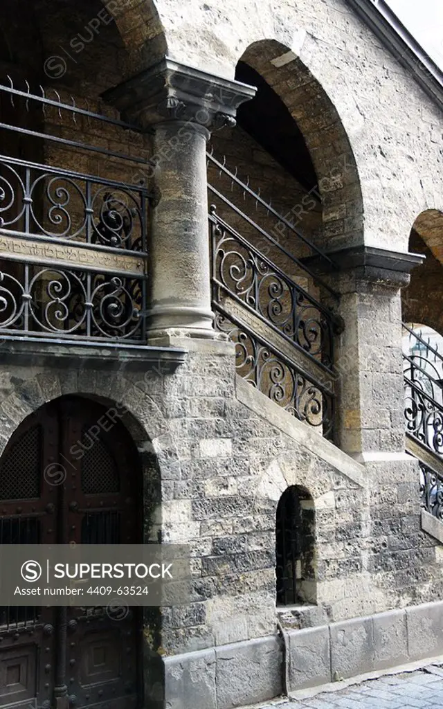 Czech Republic. Prague. Jewish Ceremonial Hall. Built in 1911-12 by architect J. Gerstl for the Jewish Burial Society in neo-Romanesque style. Originally used as a ceremonial hall and mortuary. Now forms part of The Jewish Museum of Prague. Detail.