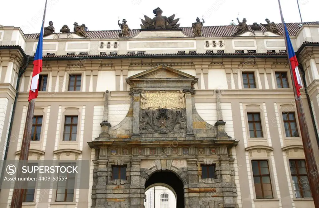 Czech Republic. Prague Castle. Matthias Gate. Gate between the first and the second courtyard. It was erected by Matthias, Holy Roman Emperor, 1614. General view.