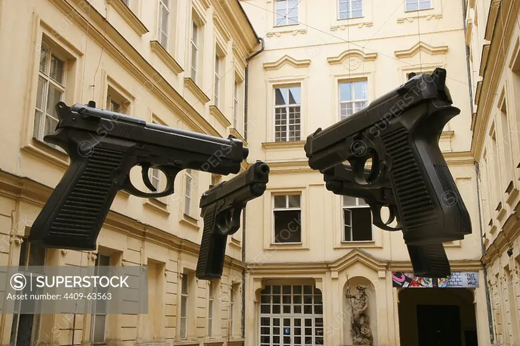 Guns sculptures by Czech artist David Cerny (b. 1967). Artbanka Museum of Young Art. Prague. Czech Republic.